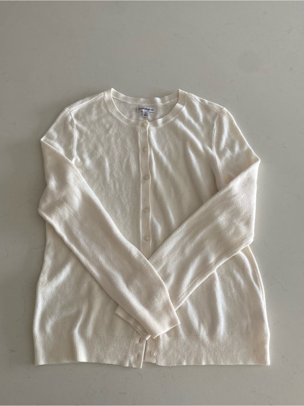 croft & barrow Cream Crewneck Button Cardigan
